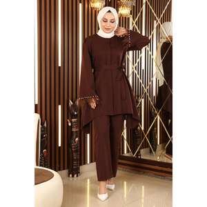 Ensemble de costume décontracté 2 pièces ElbiseFur avec hauts longs et longueur midi, 100 % coton, coupe classique, élégant et confortable - Product Image 4