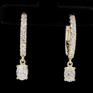 ต่างหูเพชรรูปวงรี0.97 CT อันสง่างามสำหรับผู้หญิงต่างหูเพชรสีเหลืองทอง14K VVS-VS ชัดเจนสำหรับผู้หญิง - Product Image 3