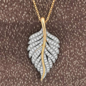 Pendentif Feuille en Argent Sterling Plaqué Or avec Moissanite Style Hip Hop de Luxe pour Hommes et Femmes, Idéal pour Mariage et Fêtes - Product Image 4