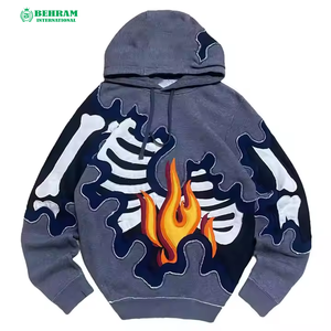 Qualité supérieure 400 grammes coton polaire basique goutte épaule Boxy Crop hommes sweats à capuche détresse broderie patchs sweats - Product Image 2