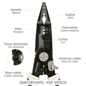 Pinze Multifunzione (Apertura/Capicorda/Aggancio/Taglio/Affilatura/Riparazione/Applicazione Terminali/Strappo e Arricciatura Cavi) - Product Image 3