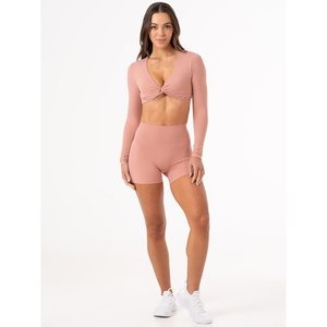 New Dusty <b>Pink</b> Women's Knot Long Sleeves <b>Crop</b> <b>Tops</b> Stretchy Super Soft And Breathable Workout Fitness <b>Crop</b> <b>Top</b> Tees for Women - Product Image 4