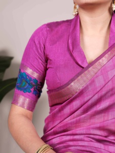 Saree Chanderi duradero en viscosa de poliéster con estampado y trabajo Zari y blusa para el mercado mayorista de Sari global - Product Image 2