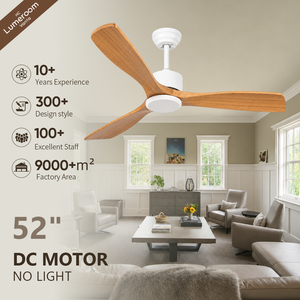 52 Inch Wood Ceiling <b>Fan</b> Without Light, 3 Solid Wood Blades, <b>Remote</b> <b>Control</b>, Reversible DC Motor for Living Room Bedroom - Product Image 1