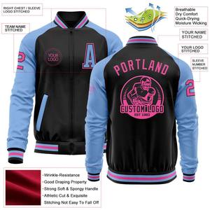 Personalizado negro Rosa-azul claro bombardero Varsity Letterman dos tonos cremallera chaqueta cortavientos Streetwear vintage hombres Varsity chaqueta - Product Image 2