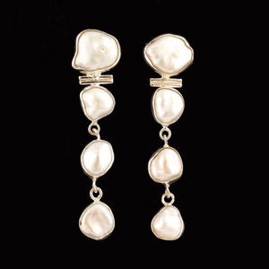 Natural White Pearl 925 Sterling <b>Silver</b> 18k Gold Plated for Women and Girls Cute <b>Long</b> <b>Earring</b> - Product Image 2