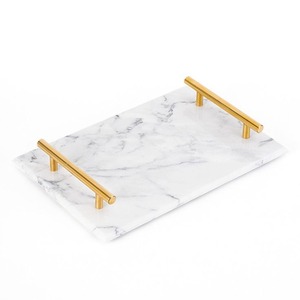 Plateau de service en marbre 2 couleurs différentes de couleur grise et blanche et plateau de service en marbre poli or vente chaude - Product Image 5