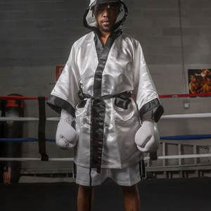 Hot Selling <b>Silk</b> Satin Boxing Gown Hood for <b>Men</b> Breathable Comfortable Customizable Cheap Price Wholesale Boxing Gown for Sale - Product Image 2