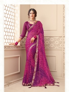 Nueva colección Sari de gasa con borde adjunto Jari y borlas tejidas para mujeres venta en línea - Product Image 3