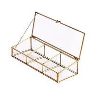Vitrine en verre antique pour le rangement et l'exposition de bijoux, boîte à bijoux moderne en laiton métallique pour bagues, cadeaux, bijoux et maquillage