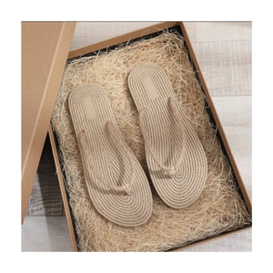 Zapatillas de interior tejidas de algas marinas ecológicas con lazo verde sandalias deslizantes de paja hechas a mano para Spa Hotel uso doméstico - Product Image 2