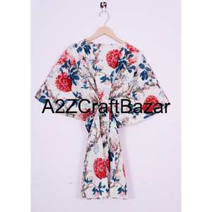 Robe kaftan midi florale 100% coton faite à la main, col en V, manches courtes, silhouette moulante sexy, franges, volants, écologique, tenue de soirée - Product Image 5