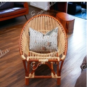 Muebles de comedor de mimbre Vintage de lujo, sillas tejidas a mano de ratán de alta calidad, reposabrazos portátil, taburete de respaldo para parques al aire libre - Product Image 1