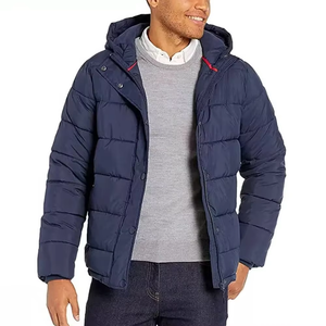Chaqueta Acolchada con Capucha Azul Marino para Hombre, con Cierre de Botones, Cortavientos, Abrigo de Invierno, Estilo Casual, Corte Regular, Relleno Grueso de Poliéster - Product Image 2