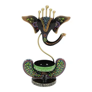 Portavelas de Metal Hecho a Mano con Diseño de Ganesha, Decoración de Mesa, Decoración del Hogar, Regalo de Buena Suerte - Product Image 1