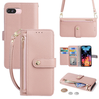 Étui de téléphone pliable en cuir PU de luxe, avec cordon de cou, fentes pour cartes, compatible avec plusieurs marques, logo personnalisable