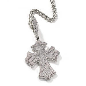 Iced Out VVS Moissanite Cross oro blanco corte redondo diamante Hip Hop joyería colgante para hombres y mujeres 925 plata esterlina - Product Image 6