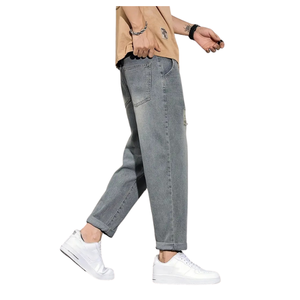 Jeans baggy pour hommes, pantalon en denim de coupe décontractée avec jambe droite ample, tenue décontractée confortable, look vintage élégant, style moderne - Product Image 1