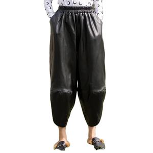 Nouveau pantalon d'hiver en cuir véritable pour femme, taille élastique, coupe ample, décontracté, en peau de mouton véritable, style sarouel - Product Image 1