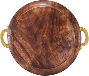 Bandeja de servicio de madera natural decorativa con acabado hecho a mano Bandeja DE SERVICIO DE MADERA moderna con superficie pulida y asas de latón - Product Image 2