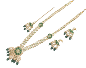 Diseño floral impresionante hecho a mano Zirconia cúbica moda indio largo joyería collar con pendiente y Mangtika conjunto para mujer - Product Image 1