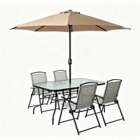 Ensemble de salle à manger d'extérieur durable pour jardin et patio, table rectangulaire imperméable avec 4 chaises et parasol