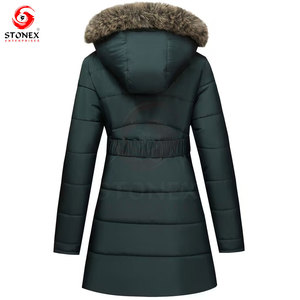 Blouson matelassé long sur mesure pour femmes grandes tailles |   Veste d'hiver épaisse et chaude à capuche coupe-vent pour l'extérieur |   Fermeture éclair en gros à faible MOQ - Product Image 2