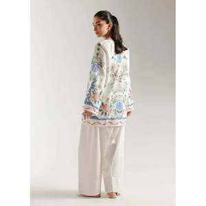 Traje de 2 Piezas MUZANG FARSHI de Inspiración Étnica, Denim Formal/Casual con Estampado Floral, Top Transpirable de Manga Larga con Cuello en V, Falda Talla XL - Product Image 2
