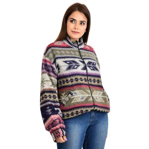 Suéter tipo bolero con cremallera, estilo geométrico azteca de diamantes, cálido y cómodo para otoño e invierno, mezcla de lana de yak, con cuello alto. - Product Image 5