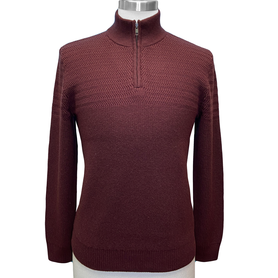 New Men's Winter Fashionable Custom Wool Cashmere Thick Knitted Texture Long Sleeve Mandarin Collar Quarter Zip Pullover Sweater