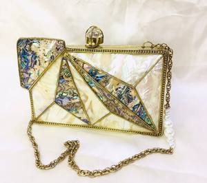 Designer Ladies Evening Clutch <b>Bag</b> with Traditional Brass MOP and Mother Pearl Pattern <b>for</b> <b>Weddings</b> and Parties - Product Image 2