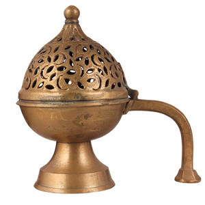 Quemador de Incienso de Latón Puro de Alta Calidad con Grabado y Acabado Pulido, Quemador de Lobán Tradicional de Latón Vintage para Decoración del Hogar - Product Image 1