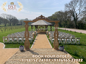 Décoration de mariage indienne, grand mandap en bois, magnifique décoration de mandap, mandap en bois sculpté pour mariage intérieur, Vedika Mandap NZ - Product Image 4