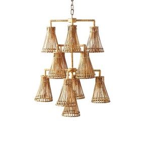 Lámpara Colgante LED Dorada para Isla de Cocina con Pantalla de Ratán, Diseño Nórdico de Campana, Decoración Moderna y Clásica para Comedor - Product Image 4
