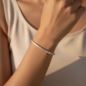 3.80CTW Emerald Cut Diamond <b>Bangle</b> Bracelet <b>Gold</b> Lab Grown E-F Color Bar <b>Set</b> Luxury Statement Jewelry for Women - Product Image 1