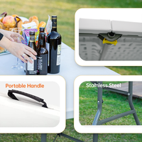Mesa Plegable Resistente de 6 Pies, Mesa de Picnic Portátil de Plástico Plegable por la Mitad con Asa de Transporte