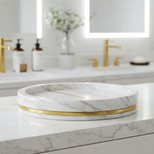 Bandeja de tocador de mármol ecológica, organizador de baño de piedra sostenible, precios al por mayor, proveedor confiable de Alibaba - Product Image 1