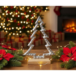 Arbre de Noël moderne en métal doré, ornement de Noël autoportant en métal martelé, finition en laiton, centre de table de décoration pour la maison de vacances - Product Image 5