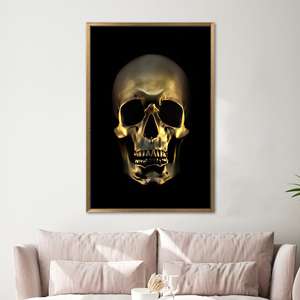 Modern Golden Skull Canvas Art Print for Halloween Loft Decor,Gold <b>Framed</b> - Product Image 1