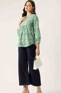 Haut en coton à imprimé floral HandBlock Boho Chic Vintage haut vert haut d'été en coton indien pour femme - Product Image 2