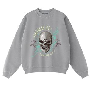 Sudadera personalizada con estampado de calavera y lavado ácido, Jersey vintage de cuello redondo de gran tamaño, 100% de algodón para invierno, ropa de calle para hombres y mujeres - Product Image 1
