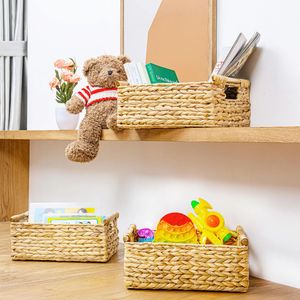 Wholesale Natural Water Hyacinth <b>Rectangular</b> <b>Basket</b> with Carry Handles, Farmhouse Style Multi purpose <b>Storage</b> Trays - Product Image 2