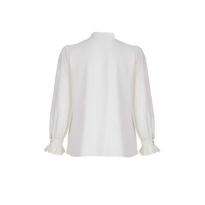 Chiffon Off-<b>White</b> Mandarin Collar Blouse with Ruffled Sleeves for Women - Product Image 3