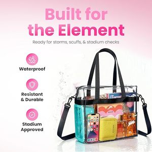 Sac fourre-tout transparent approuvé pour les stades, vente chaude, design transparent avec fermeture éclair supérieure et bretelles, capacité de 3L+, motif personnalisé - Product Image 3