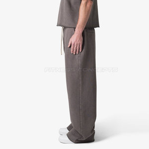 Pantalon de jogging gris ample pour homme, taille élastique avec cordon de serrage, coupe décontractée, en coton mi-lourd, avec poches latérales, style automne - Product Image 4