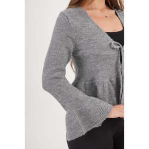 Cardigan gris pour femme avec détail volanté à nouer sur le devant – Vente en gros - Product Image 1