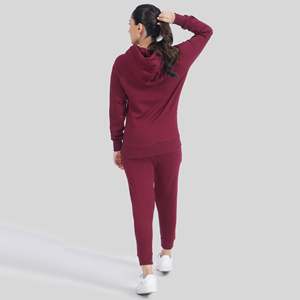 Conjunto de chándal personalizado para mujer, chándal con bordado desgastado de color burdeos, Sudadera con capucha, trajes deportivos de ocio, chándal deportivo - Product Image 2