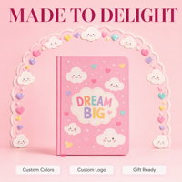 Carnet LABON personnalisé A5 Kawaii Nuages Pastel Rose Cœurs Multicolores Grille à Points Ruban Washi Enveloppes Boîte Cadeau Papeterie
