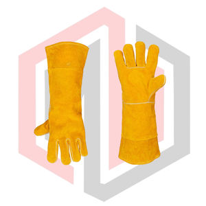 Gants de soudage en cuir jaune, manchette longue de 14 pouces, 11 oz d'épaisseur, résistants à la chaleur/au feu, antistatiques, sans silicone, sans poudre - Product Image 4