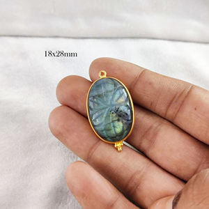 <b>Labradorite</b> Gemstone Flower Carving Pendant Rhodium & Gold Plated Brass <b>Jewelry</b> - Product Image 6